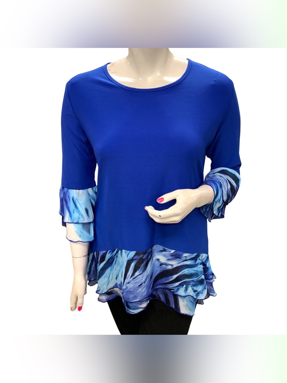Creation Blue Ruffle Hem Top Size L